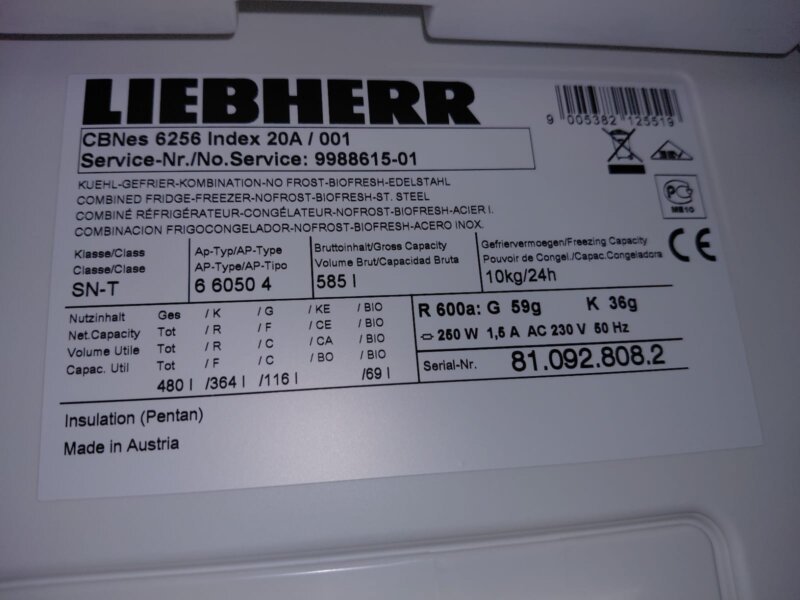 Liebherr 585L French Door Refrigerator CBnes 6256