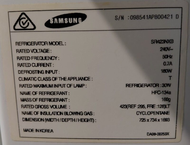 Samsung 423L Top Mount Fridge SR423NXB