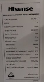 Hisense 496L Top Mount Fridge HRTF496SW