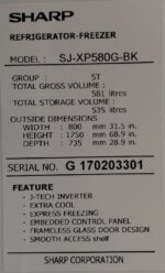 Refurbished Sharp SJ-XP580G-BK 581L Top Mount Fridge