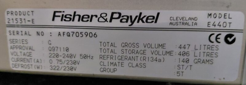 Fisher & Paykel 447L Top Mount Fridge E440T