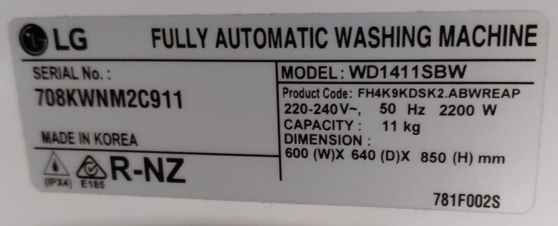 LG 11kg Front Load Washing Machine WD1411SBW