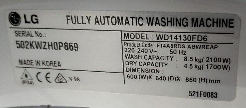 LG 8.5/4.5kg Front Load Washer Dryer Combo WD14130FD6