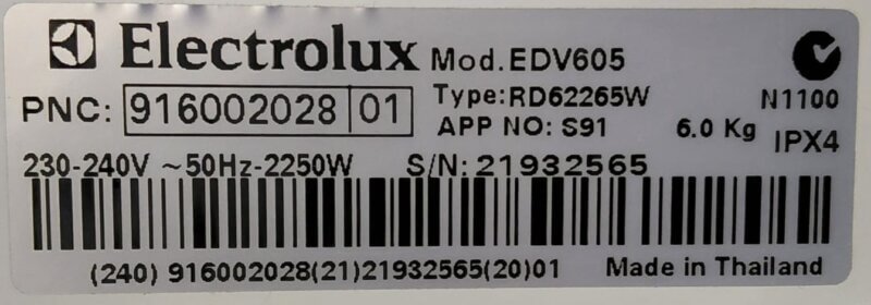 Electrolux 6kg Vented Dryer EDV605