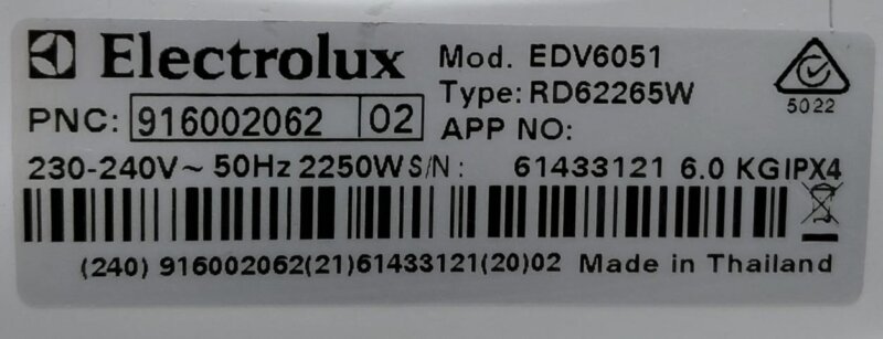 Electrolux 6kg Vented Dryer EDV6051