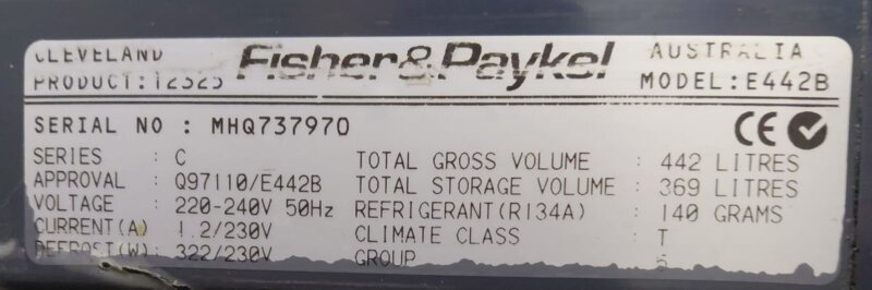 Fisher & Paykel 442L Bottom Mount Fridge E442B