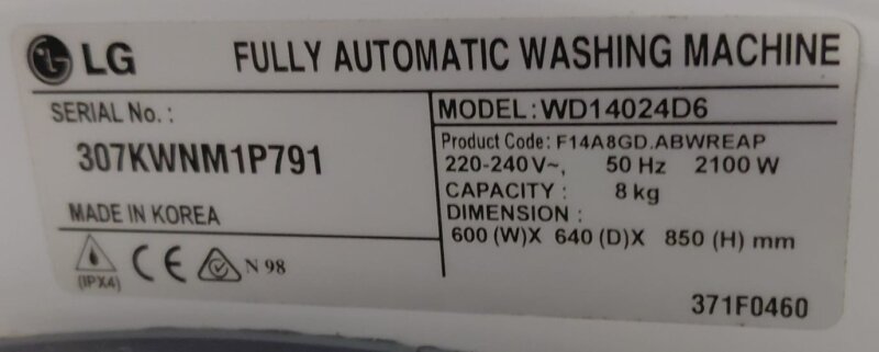 LG WD14024D6 8KG Front Load Washer