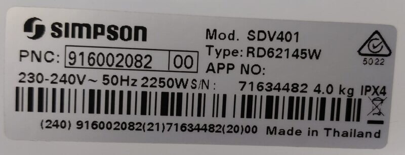 Simpson 4kg Vented Dryer SDV401