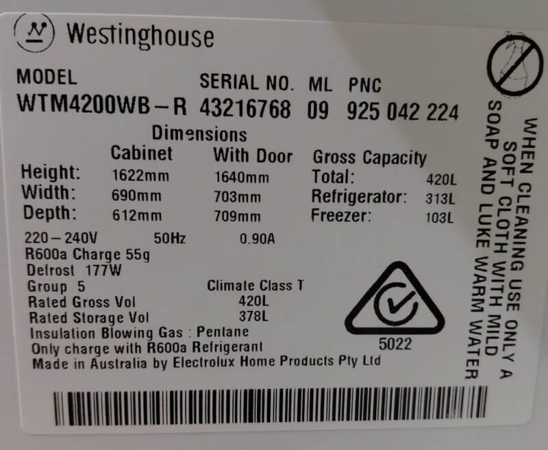 Westinghouse 420L Top Mount Fridge WTM4200WB-R