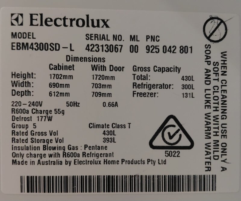 Electrolux 430L Bottom Mount Fridge EBM4300SD-L