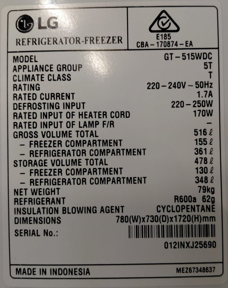 LG 516L Top Mount Fridge – GT-515WDC