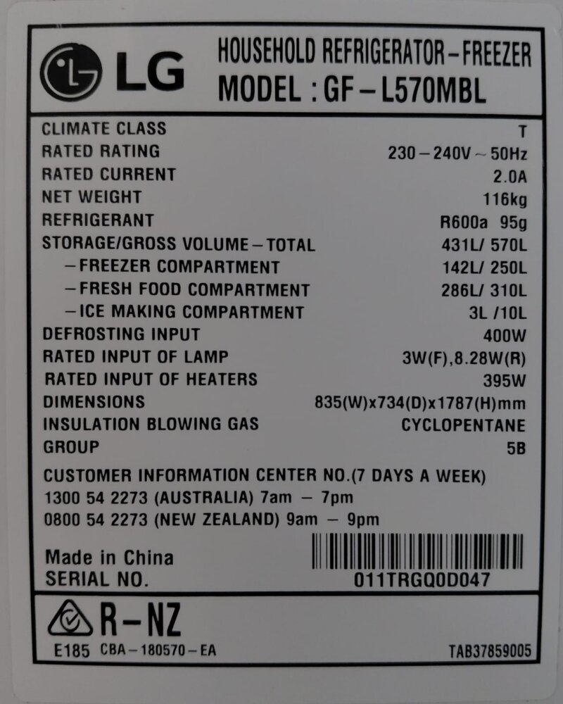 LG 570L 4 Door French Door Refrigerator – GF-L570MBL