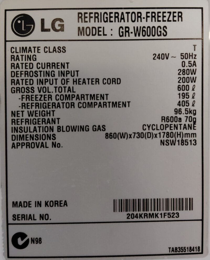 LG 600L Top Mount Refrigerator GR-W600GS