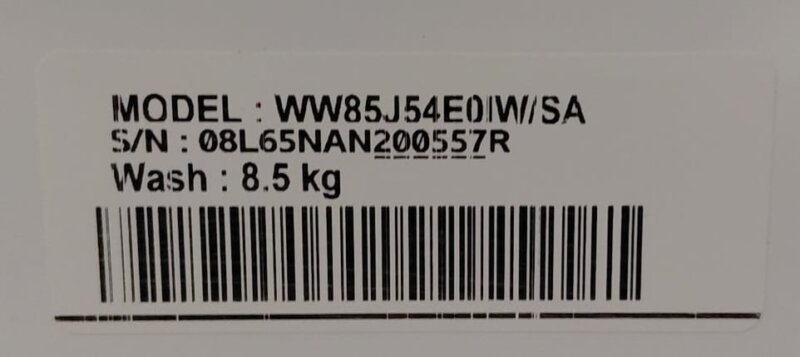 Samsung 8.5kg Front Load Washing Machine WW85J54E0IW/SA