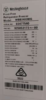 Westinghouse 340L Bottom Mount Fridge WBB3400WG