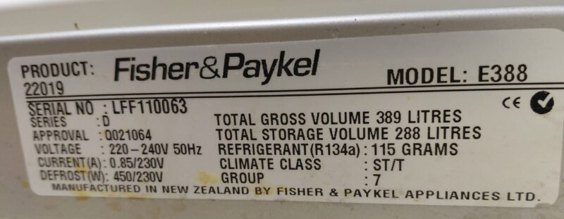 Fisher & Paykel 389L Upright Freezer E388