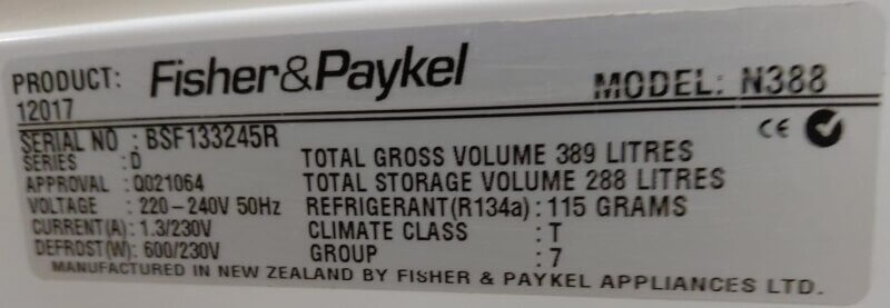 Fisher & Paykel 389L Upright Freezer – N388