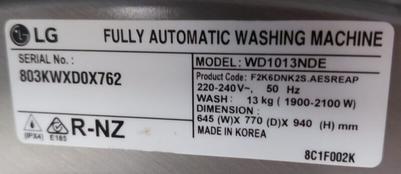 LG 13kg Front Load Washing Machine – WD1013NDE (Dark Grey)