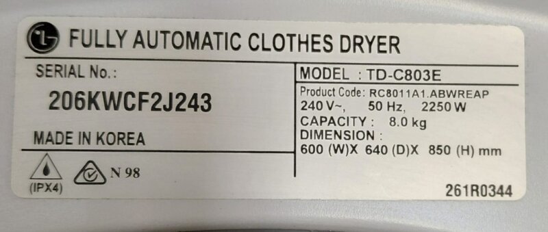 LG 8kg Condenser Sensor Dryer – TD-C803E