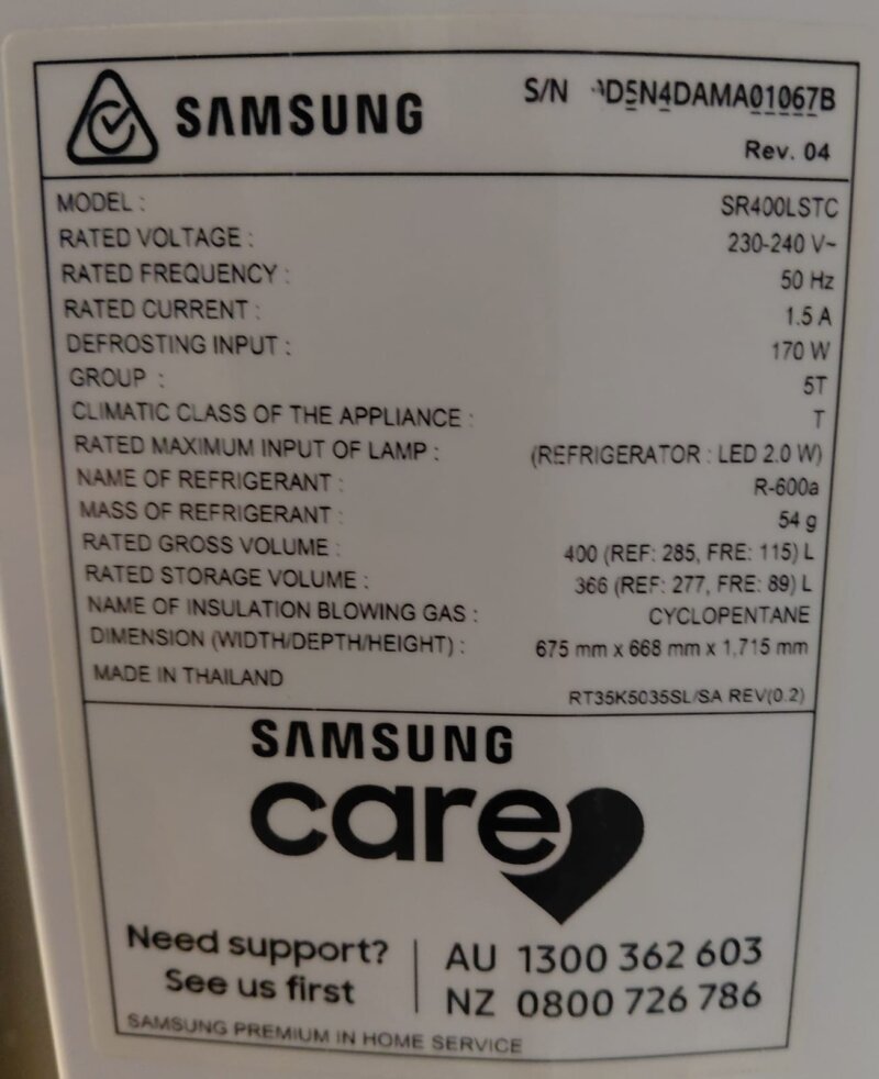 Samsung 400L Top Mount Fridge SR400LSTC