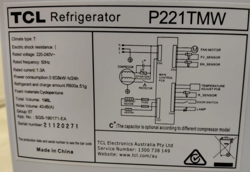 TCL 198L Top Mount Fridge – P221TMW
