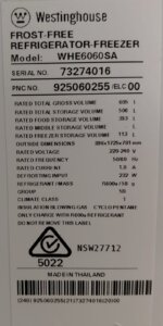Westinghouse 605L French Door Fridge Freezer WHE6060SA