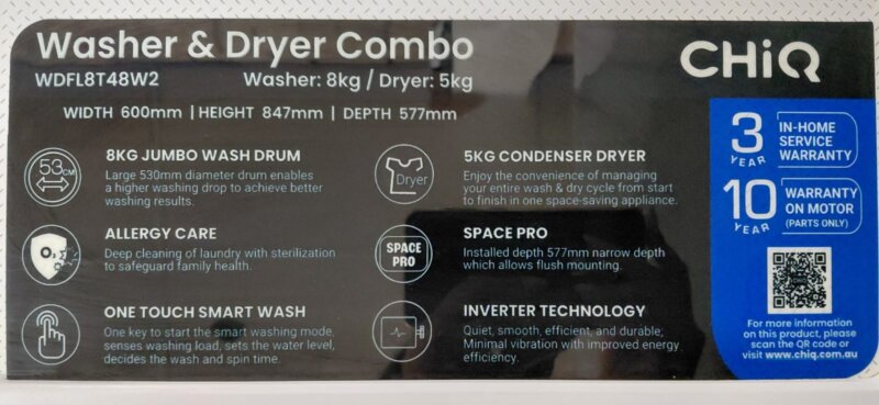 CHiQ 8kg / 5kg Washer Dryer Combo – WDFL8T48W2