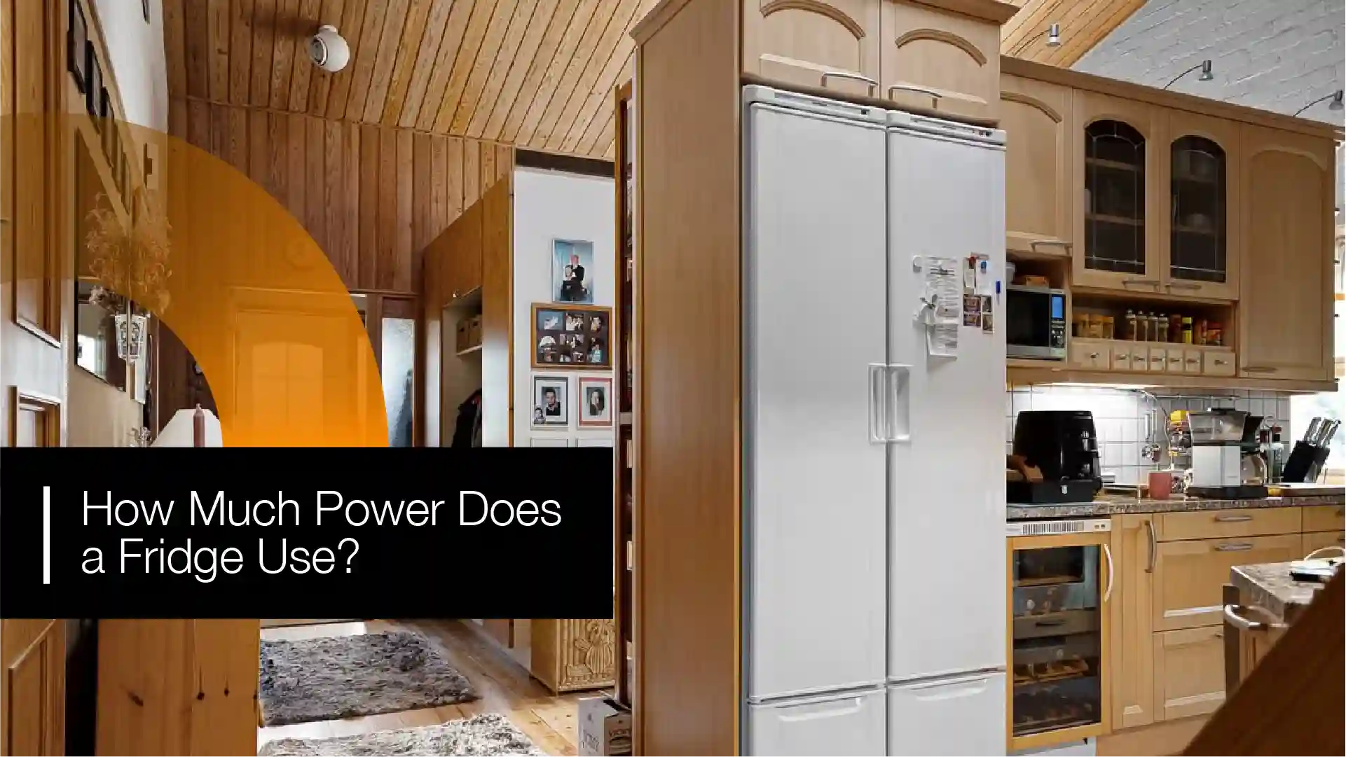 Modern refrigerator using electricity while running in a home kitchen.