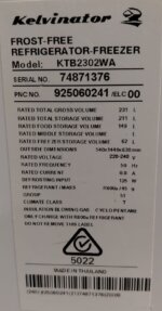 Kelvinator 231L Top Mount Fridge KTB2302WA
