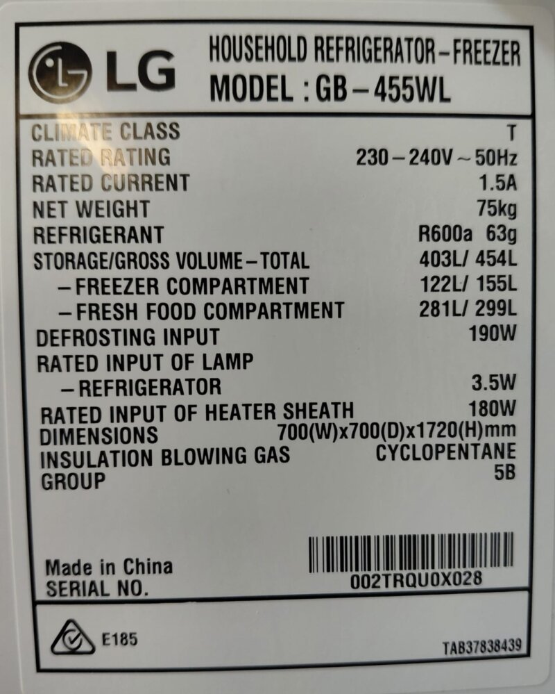 LG 454L Bottom Mount Fridge GB-455WL