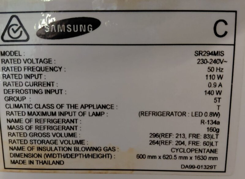 Samsung SR294MIS 296L Top Mount Fridge