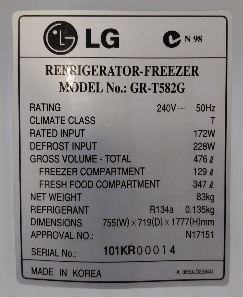 LG 476L Top Mount Fridge – GR-T582G White