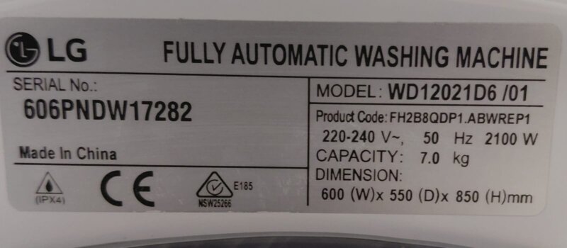 LG WD12021D6 7kg Front Load Washing Machine