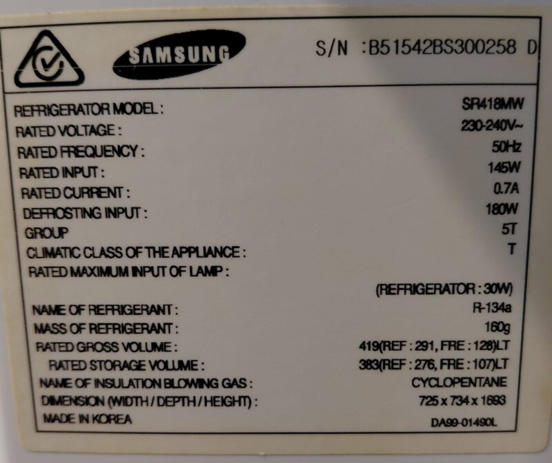 Samsung 419L Top Mount Fridge – SR418MW