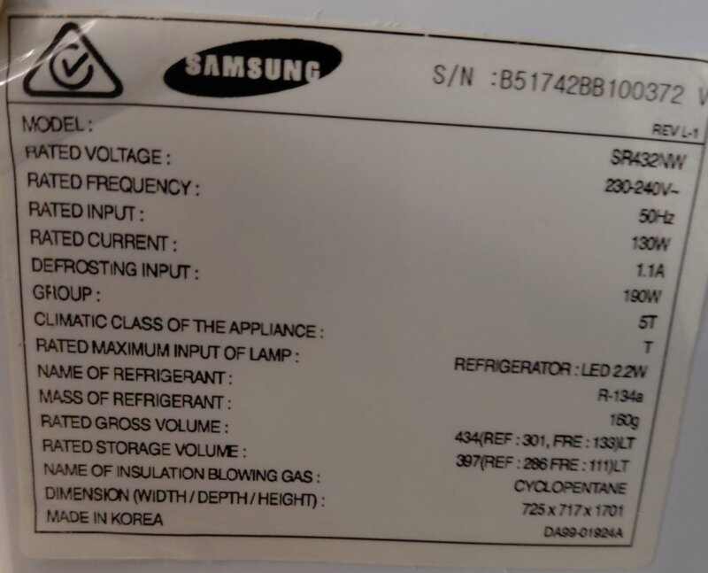 Samsung 434L Top Mount Fridge – SR432NW