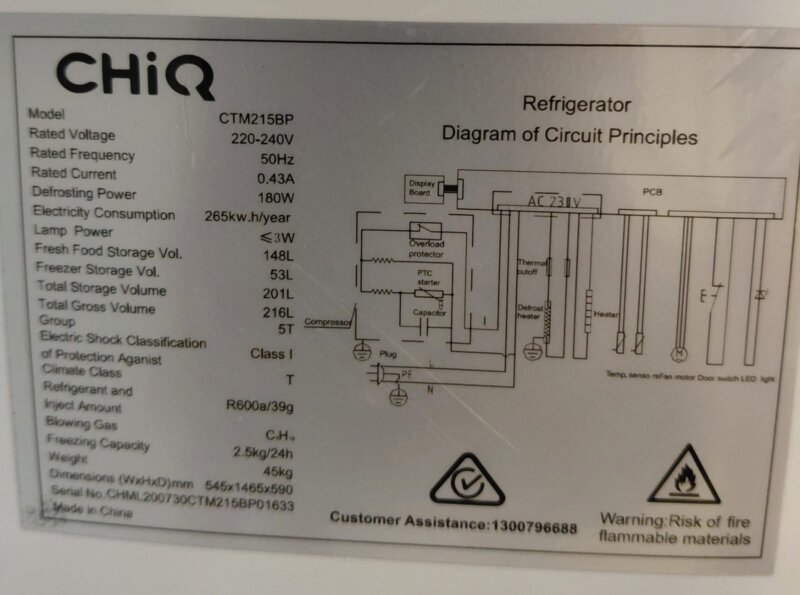 CHiQ 216L Top Mount Fridge CTM215BP Black