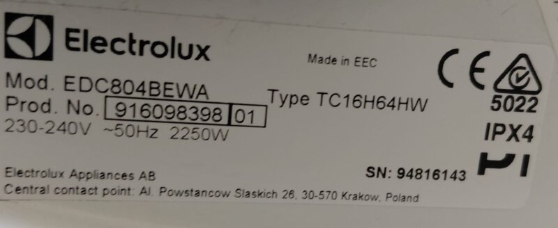 Electrolux 8kg Condenser Dryer EDC804BEWA