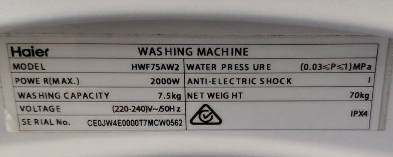Haier 7.5kg Front Load Washing Machine HWF75AW2
