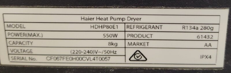 Haier 8kg Heat Pump Dryer HDHP80E1