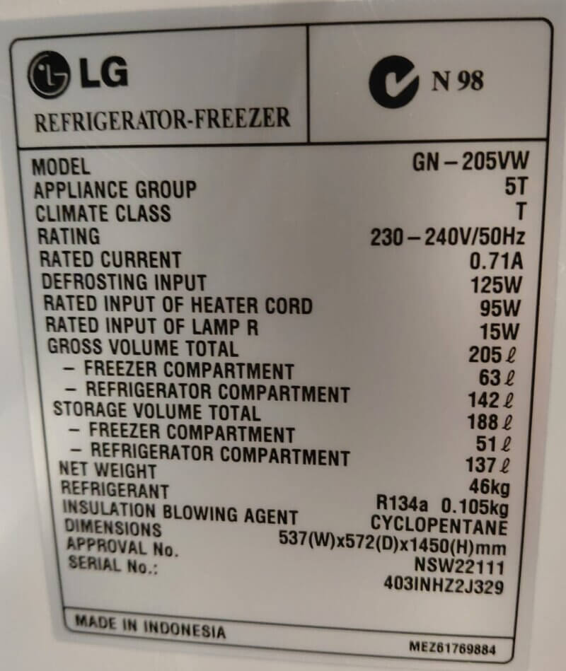 LG 205L Top Mount Fridge GN-205VW